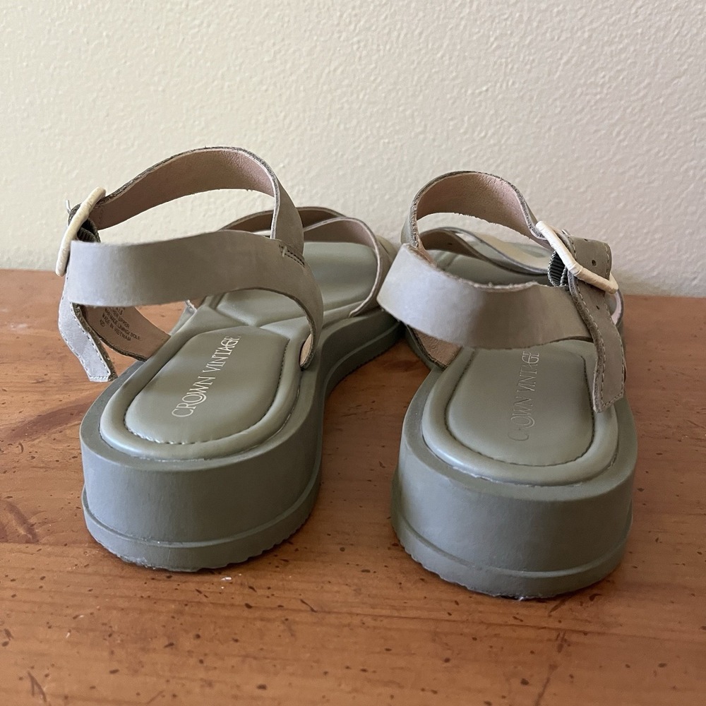 Woman's Sandals 10 Green Leather Cross Cross Boho Flatform Platform Cross Cross - Picture 5 of 8